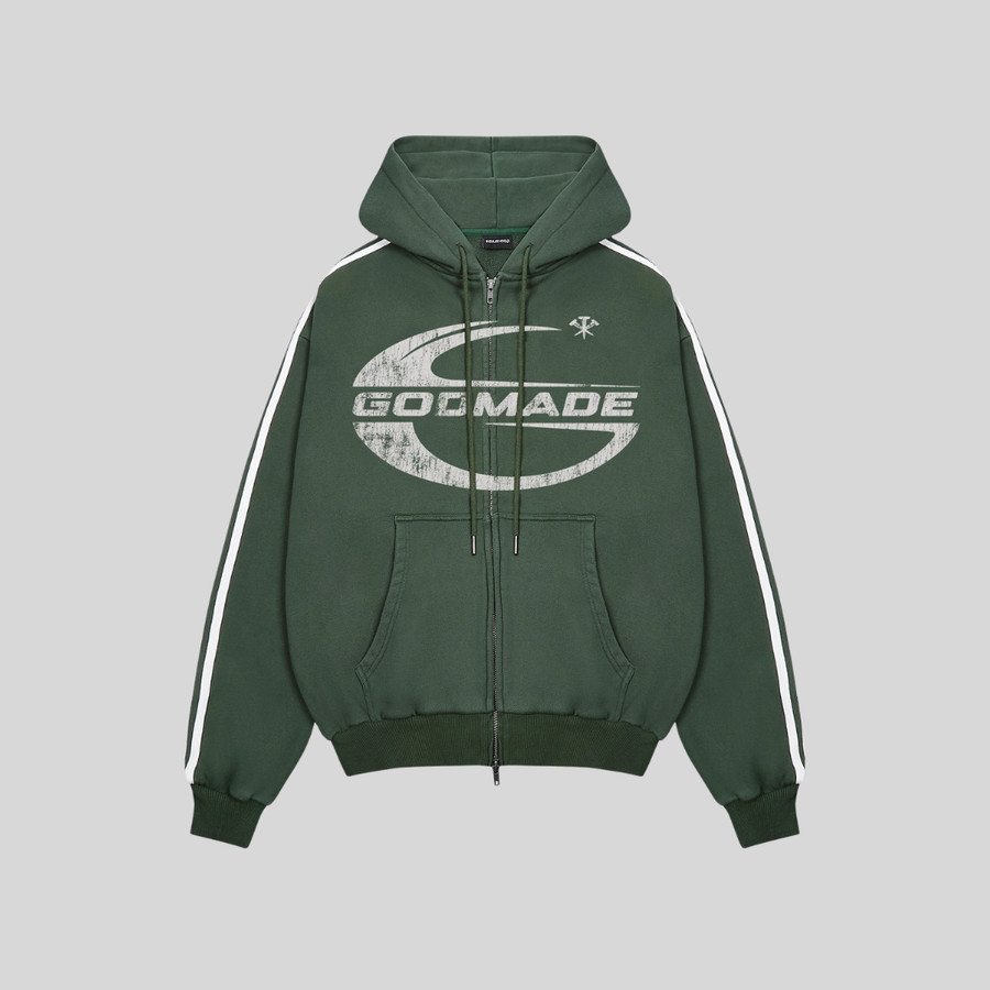 IMPERIAL WASHED GREEN ZIP UP HOODIE GODMADE