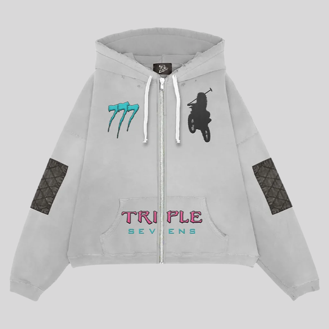 MOTO VICE HOODIE GREY TRIPLE SEVENS