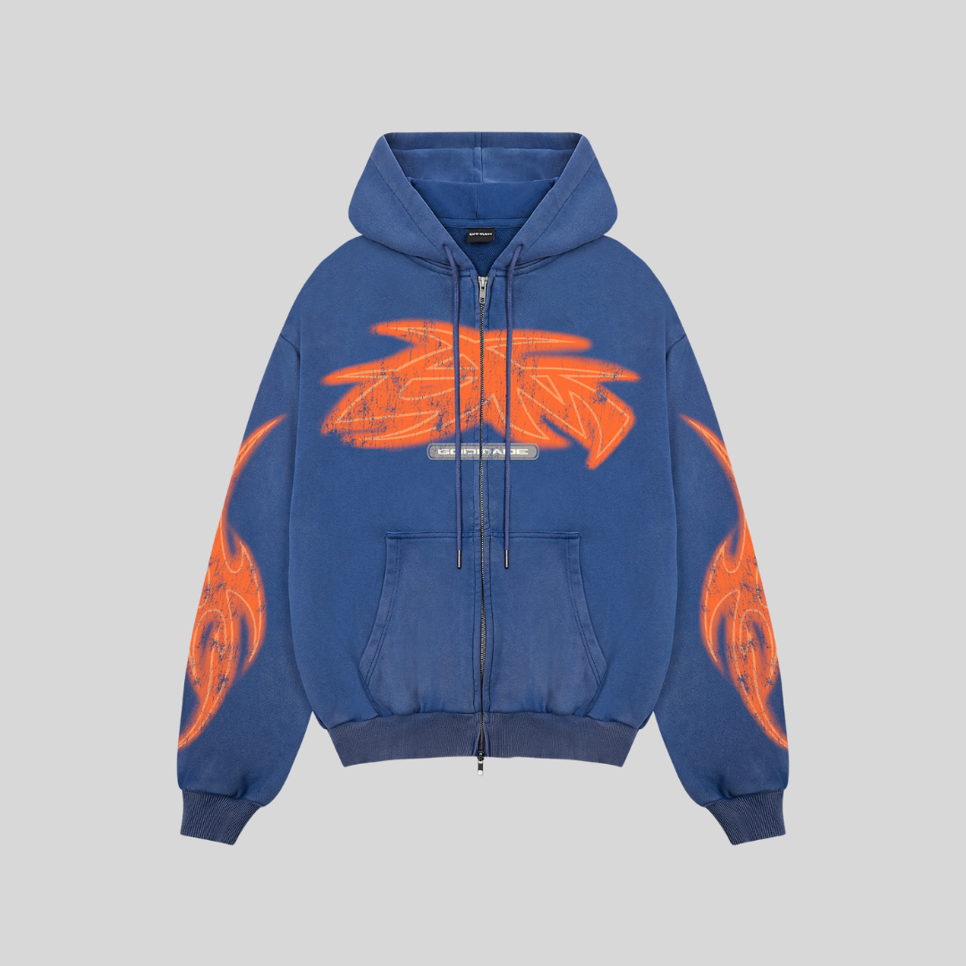 VIVID WASHED BLUE ZIP UP HOODIE