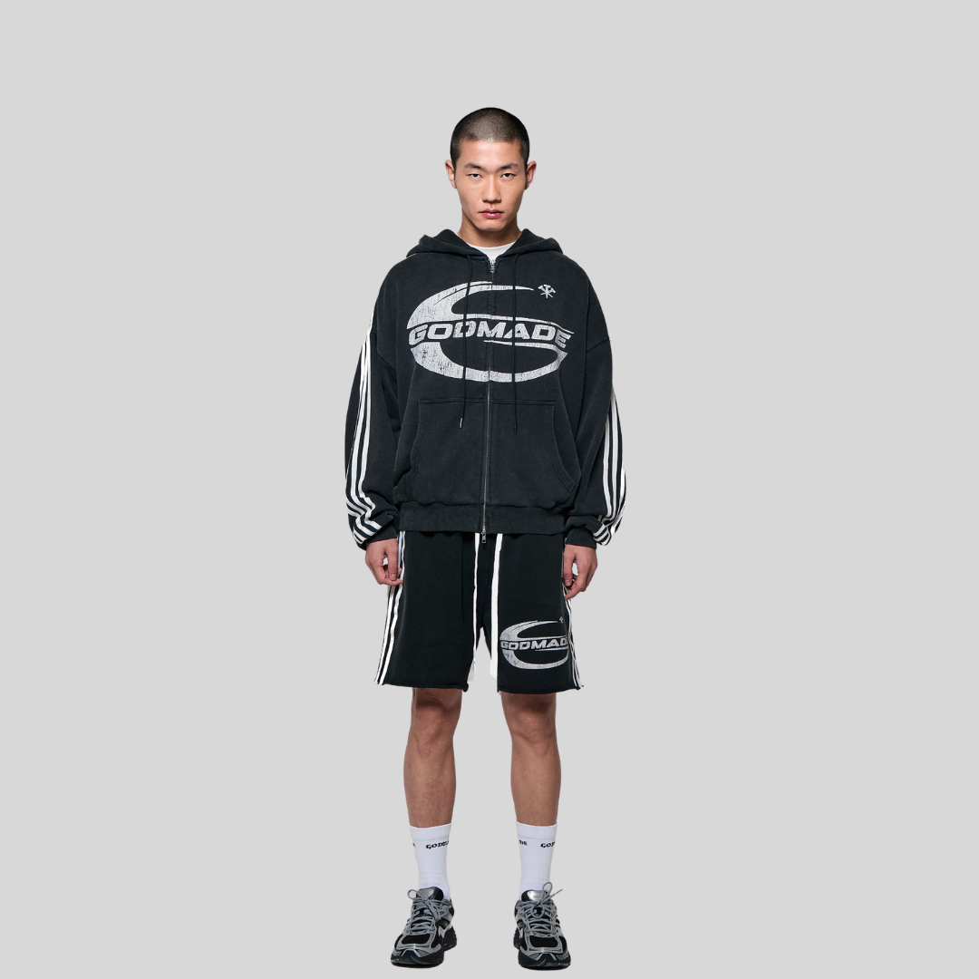 IMPERIAL WASHED BLACK ZIP UP HOODIE GODMADE