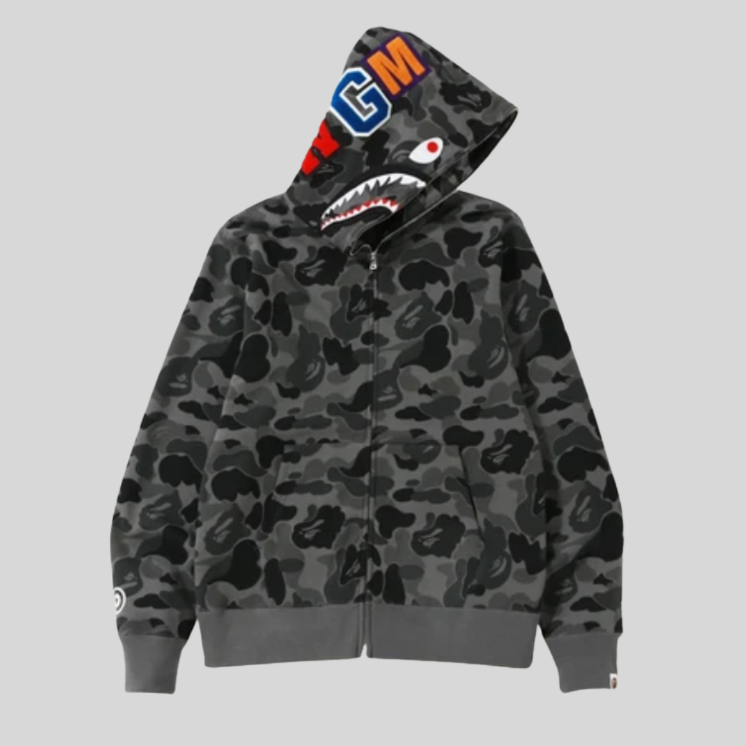 COLOR CAMO SHARK FULL ZIP HOODIE BLACK