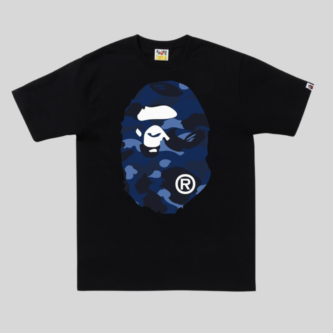 BAPE COLOR CAMO BIG APE HEAD TEE BLACK/NAVY BAPE