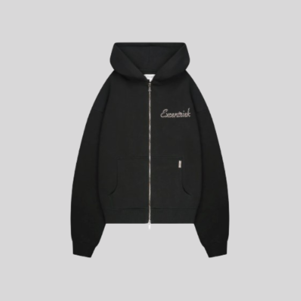 INITIAL ZIPPED HOODIE BLACK